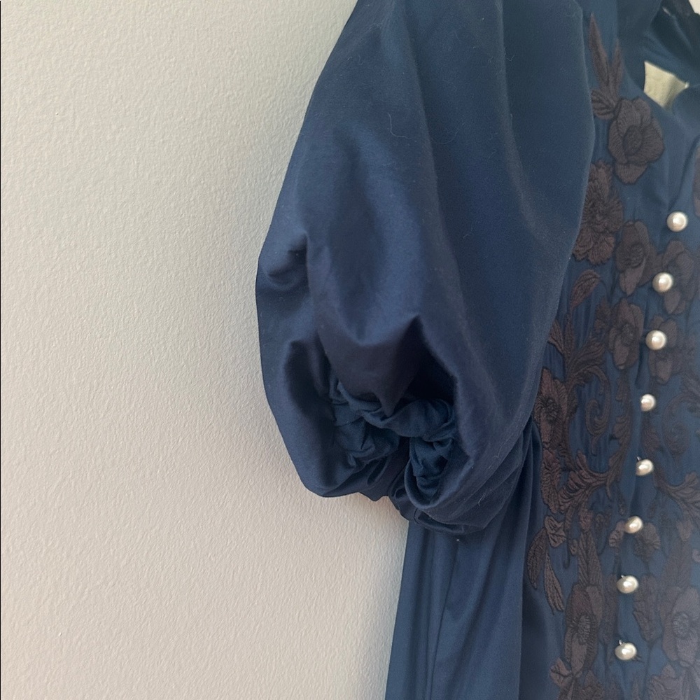 Mestiza New York NWT Elliana Barong Navy Embroidered Midi Dress Sz Small - Picture 7 of 12